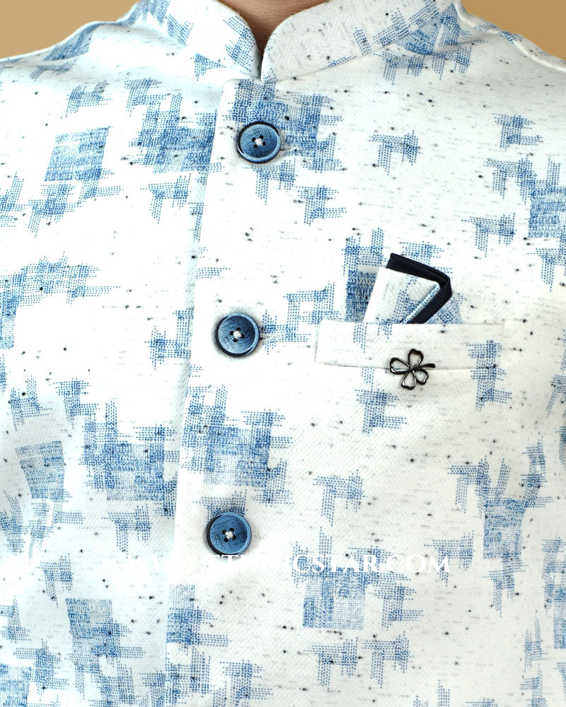 Printed White Imported Nehru Jacket